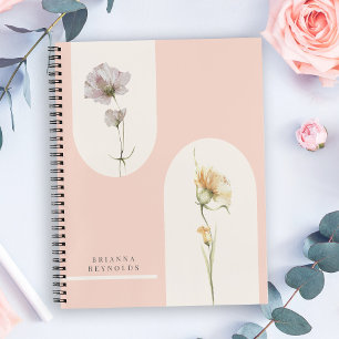 Cuaderno Flores salvajes Boho moderno simple en rosa suave