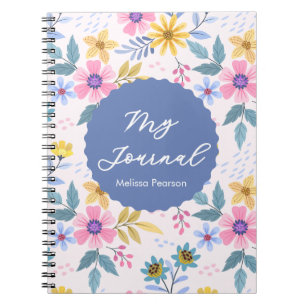 Cuaderno Flores salvajes de color azul rosa floral cúpula