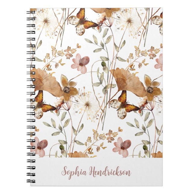 Cuaderno Flores salvajes de otoño neutrales del boho de mod (Frente)