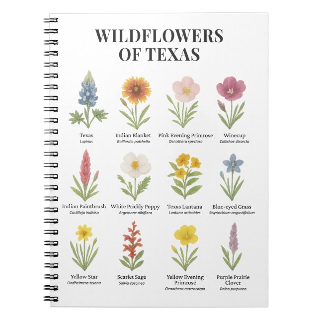 Cuaderno Flores salvajes de Texas al estilo de las acuarela (Frente)