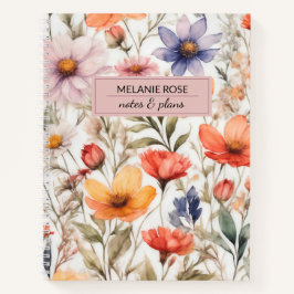 Cuaderno Flores salvajes Girly Floral | Diseño personalizad