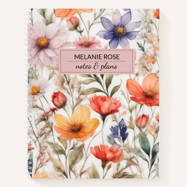 Cuaderno Flores salvajes Girly Floral | Diseño personalizad (Anverso)