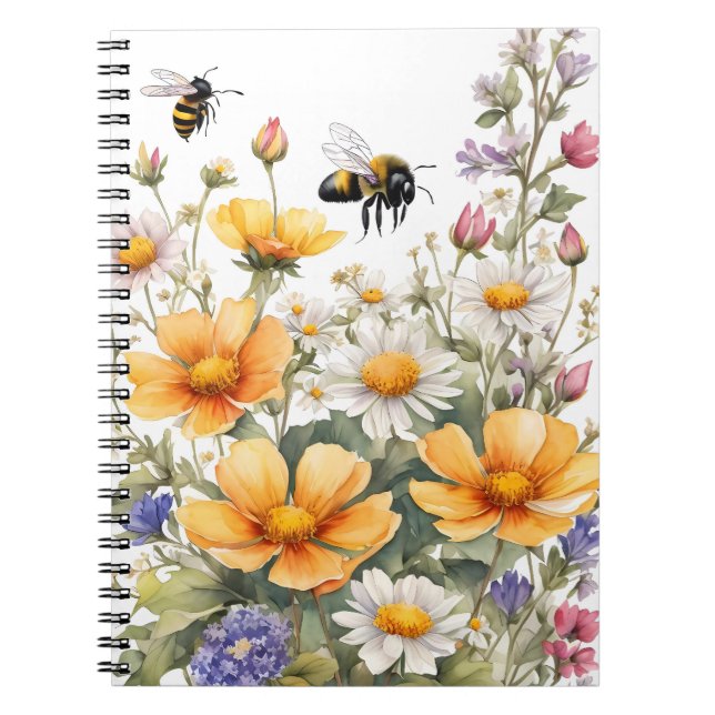 Cuaderno Flores salvajes y acuarela de abejas melíferas (Frente)
