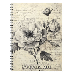 Cuaderno Flores Sepia Románticas Papel Vintage