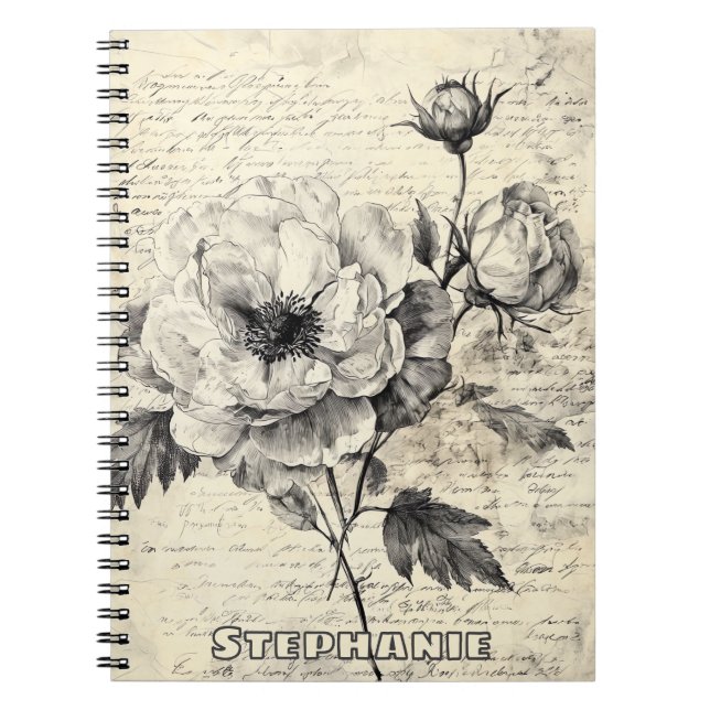 Cuaderno Flores Sepia Románticas Papel Vintage (Frente)