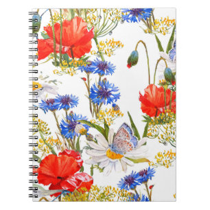 Cuaderno Flores silvestres: acuarela azul oscuro sin costur