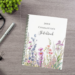 Cuaderno Flores silvestres azul púrpura rosadas en el cuade