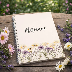 Cuaderno Flores silvestres beige con nombre personalizado e