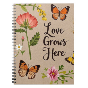Cuaderno Flores silvestres bohemias, mariposas, tallos de t