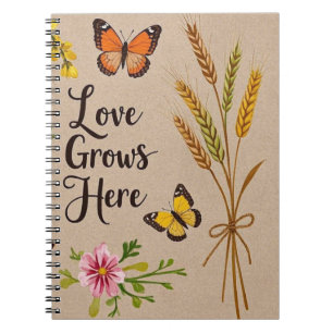 Cuaderno Flores silvestres bohemias, mariposas, tallos de t