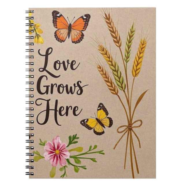 Cuaderno Flores silvestres bohemias, mariposas, tallos de t (Frente)