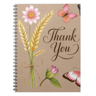 Cuaderno Flores silvestres bohemias, mariposas, tallos de t