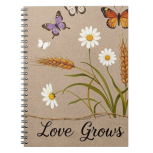 Cuaderno Flores silvestres bohemias, mariposas, tallos de t