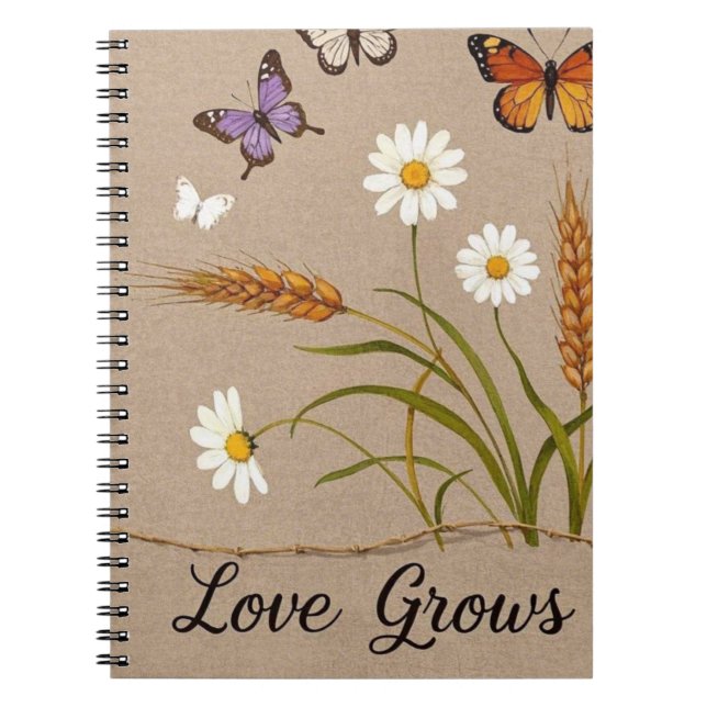 Cuaderno Flores silvestres bohemias, mariposas, tallos de t (Frente)