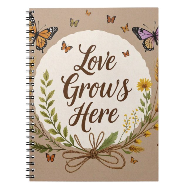 Cuaderno Flores silvestres bohemias, mariposas, trigo (Frente)