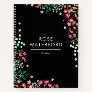 Cuaderno Flores Silvestres Boho - Negro - Nombre