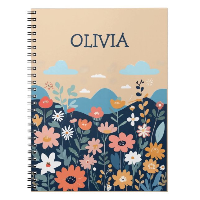 Cuaderno Flores silvestres botánicas personalizadas lindas  (Frente)