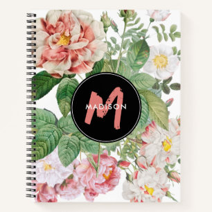 Cuaderno Flores silvestres color agua Rosas Monograma rosa
