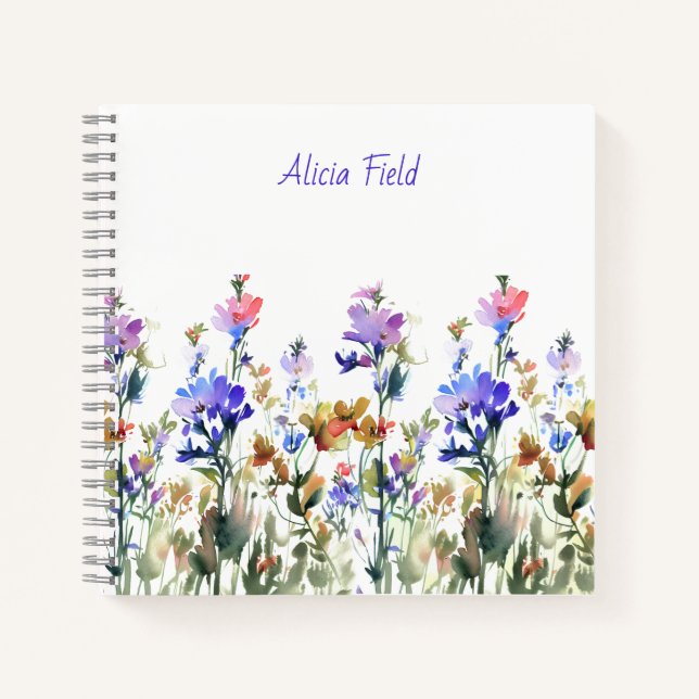 Cuaderno Flores silvestres de acuarela bonitas | tu nombre (Anverso)