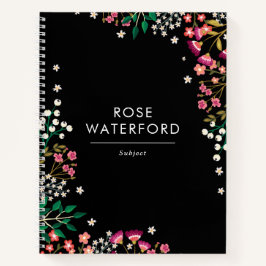 Cuaderno Flores silvestres de Boho - Negro - Nombre