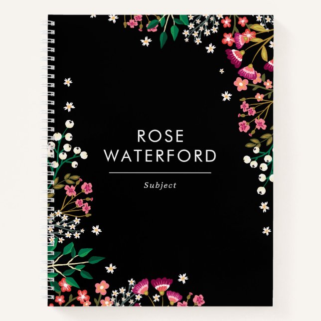 Cuaderno Flores silvestres de Boho - Negro - Nombre (Anverso)