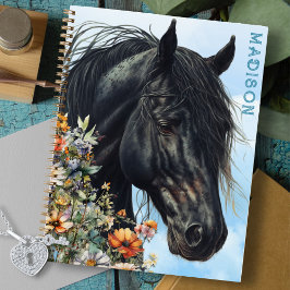 Cuaderno Flores silvestres de caballo negro portátil espira