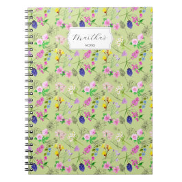 Cuaderno Flores silvestres de color agua delgada sobre verd