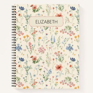 Cuaderno flores silvestres de jardín de acuarela prado de p