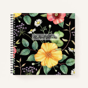 Cuaderno Flores silvestres Dibujo vintage / medianoche