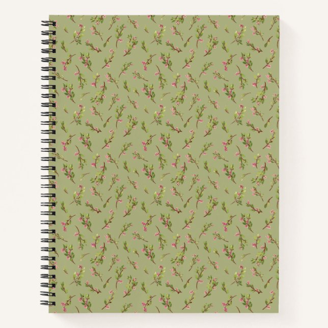Cuaderno Flores silvestres esparcidas sobre verde pistacho (Anverso)