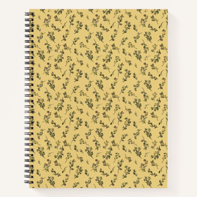 Cuaderno Flores silvestres florales esparcidas sobre amaril (Anverso)
