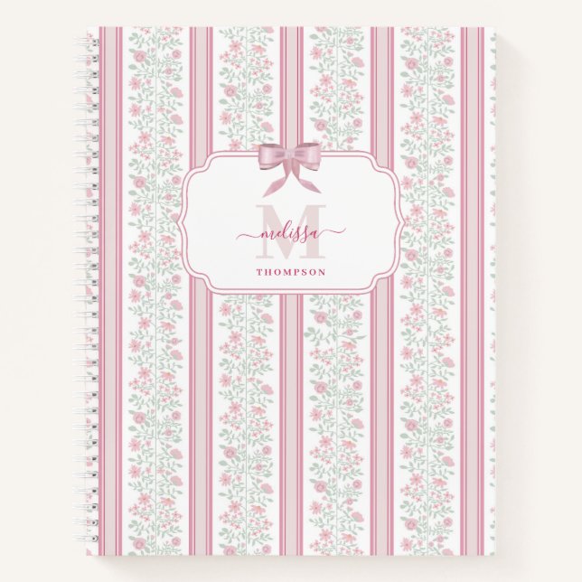 Cuaderno Flores silvestres florales rosadas Coquette Lazo (Anverso)
