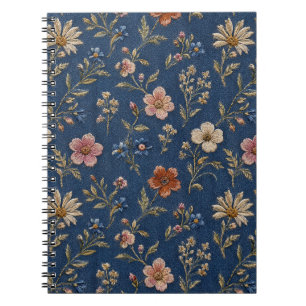 Cuaderno Flores silvestres lisas bordadas sobre fondo de me