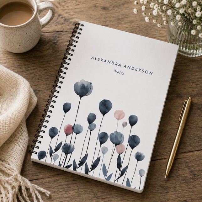 Cuaderno Flores Silvestres Modernas de Acuarela Minimalista (Modern Minimal Watercolor Wildflowers Notebook)