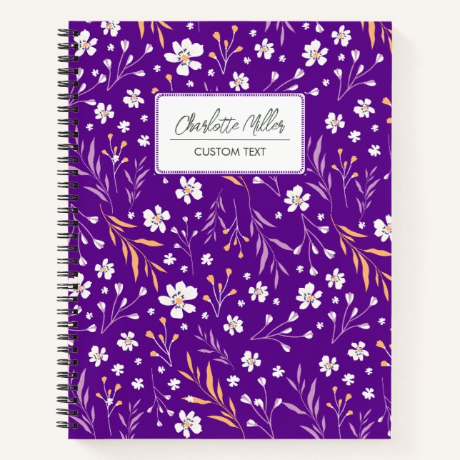 Cuaderno Flores Silvestres Moradas Elegantes con Nombre Per (Anverso)