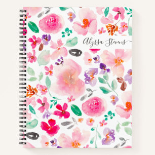 Cuaderno Flores silvestres pasteles patrón de acuarela flor