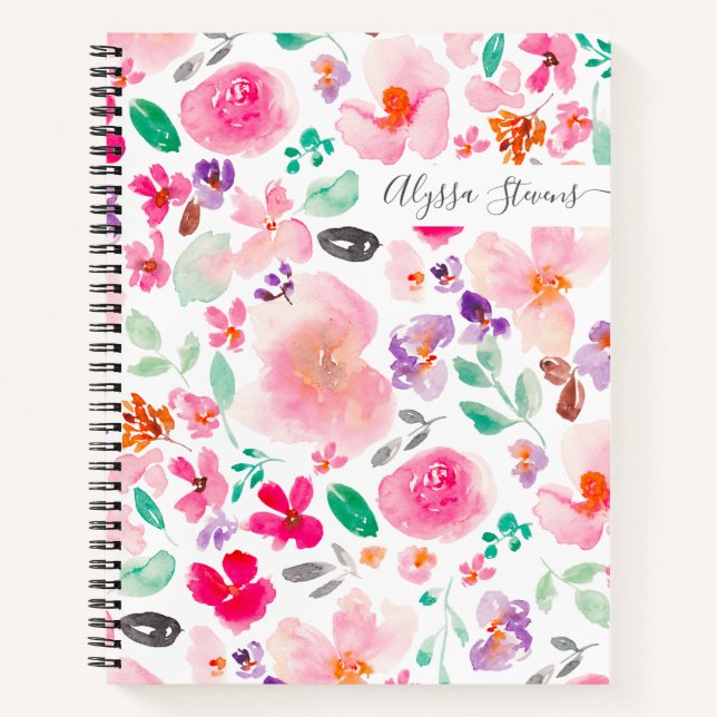 Cuaderno Flores silvestres pasteles patrón de acuarela flor (Anverso)