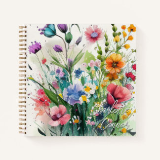 Cuaderno Flores silvestres románticas de color de agua pers