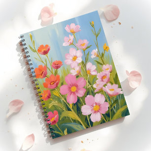 Cuaderno Flores silvestres rosadas Pintura floral de acua