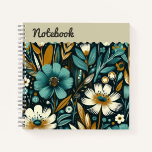 Cuaderno Flores silvestres y aves verde azuladas - Etiqueta