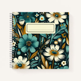 Cuaderno Flores silvestres y aves verde azuladas - Vibes de