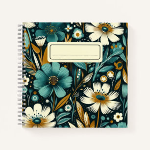 Cuaderno Flores silvestres y aves verde azuladas - Vibes de