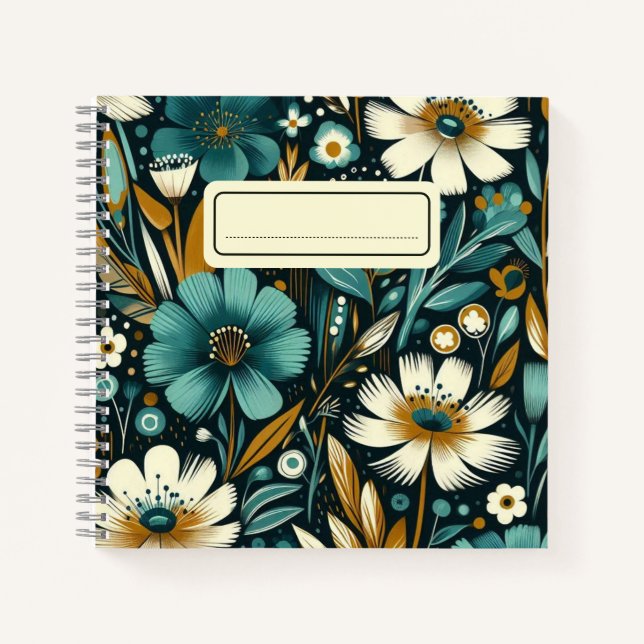 Cuaderno Flores silvestres y aves verde azuladas - Vibes de (Anverso)