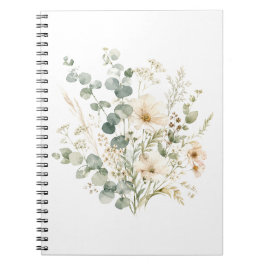 Cuaderno Flores silvestres y eucalipto en acuarela elegante