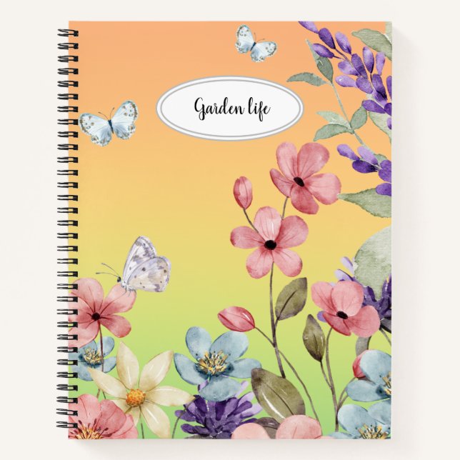 Cuaderno Flores silvestres y mariposas veladas femeninas (Anverso)