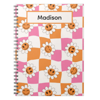 Cuaderno Flores sonrientes en tableros de ajedrez deformado