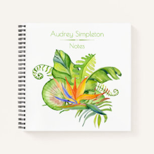 Cuaderno Flores Tropicales Acuarela Hojas Cuadrado  