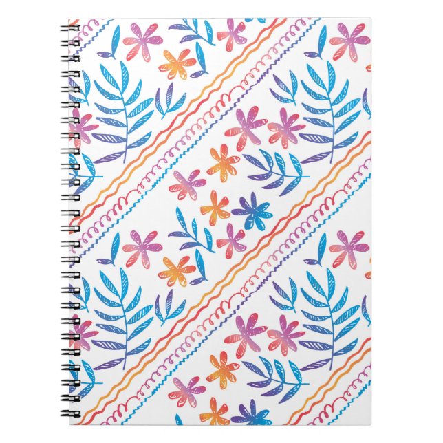 Cuaderno Flores tropicales dibujadas a mano, patrón de hoja (Frente)