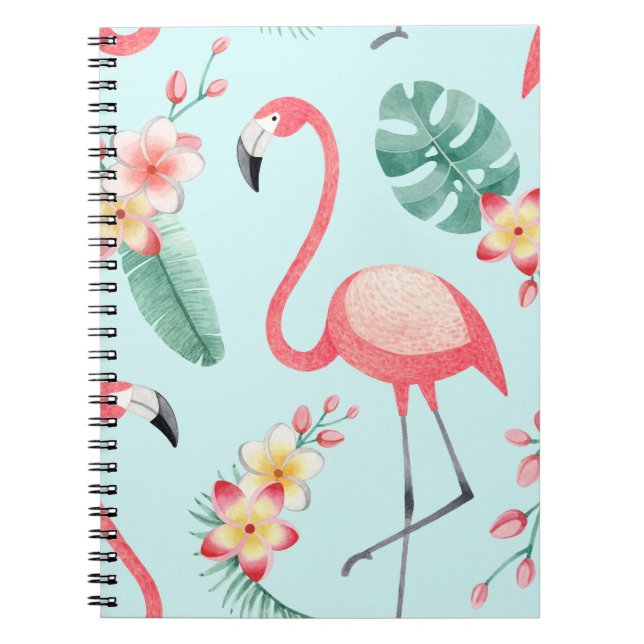 Cuaderno Flores tropicales Flamingos Patrón de acuarela (Frente)
