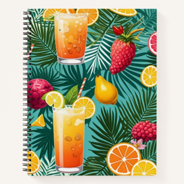 Cuaderno Flores tropicales, frutas coloridas Portátil espir (Anverso)